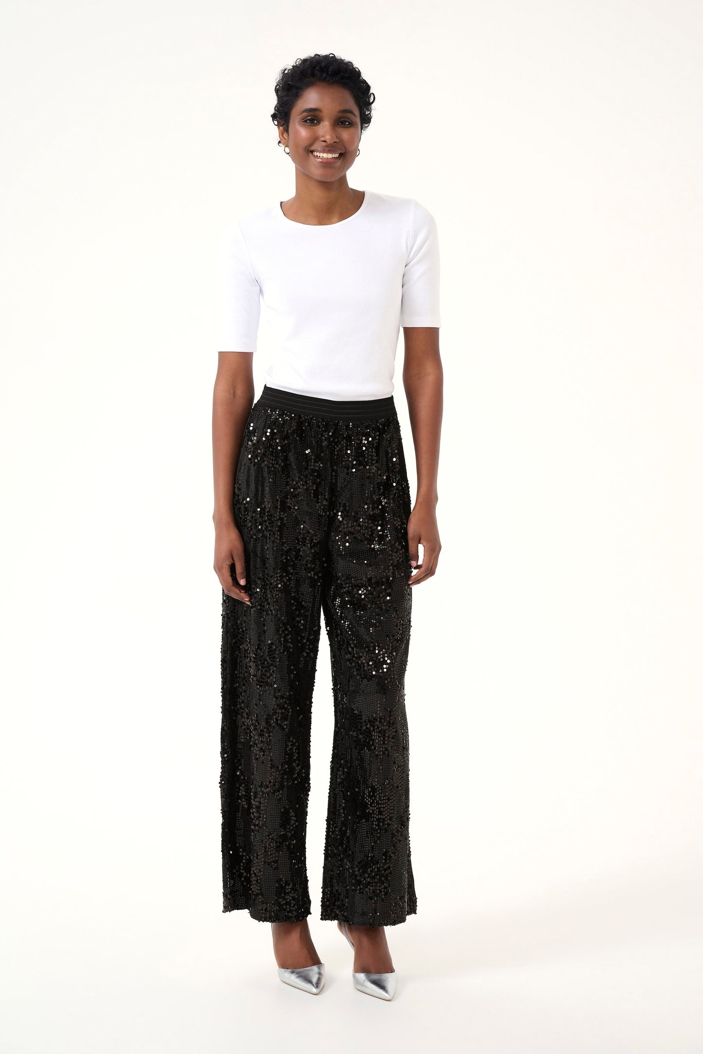 KAFFE BLACK NICOLE SEQUIN PANTS