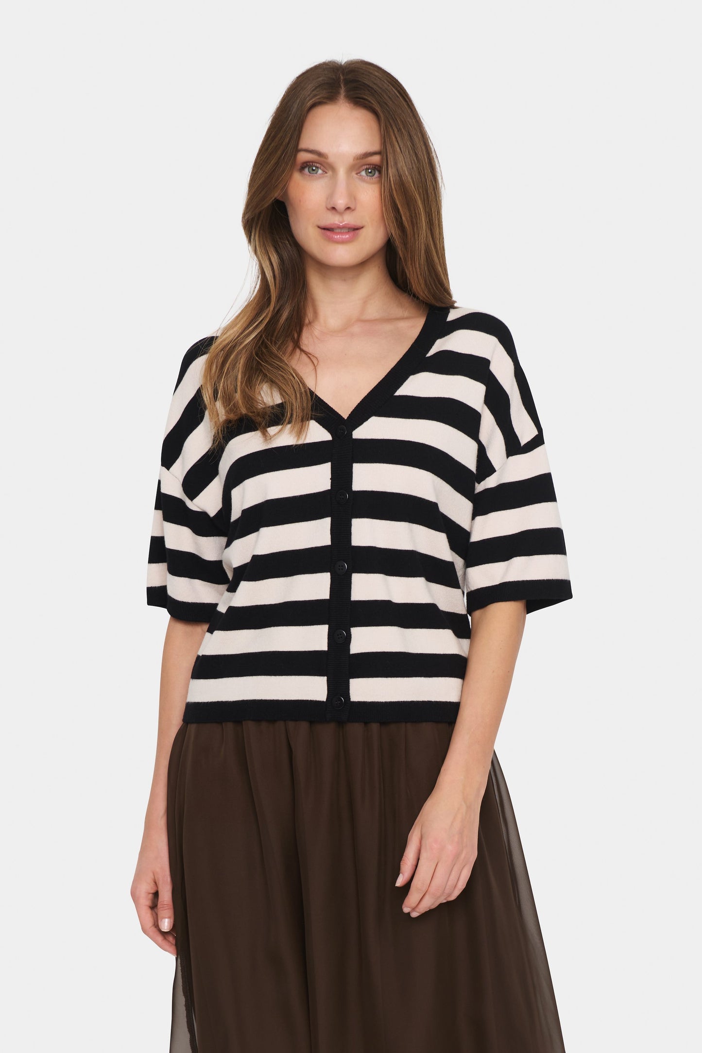 SAINT TROPEZ BLACK  STRIPED FIKAM CARDIGAN