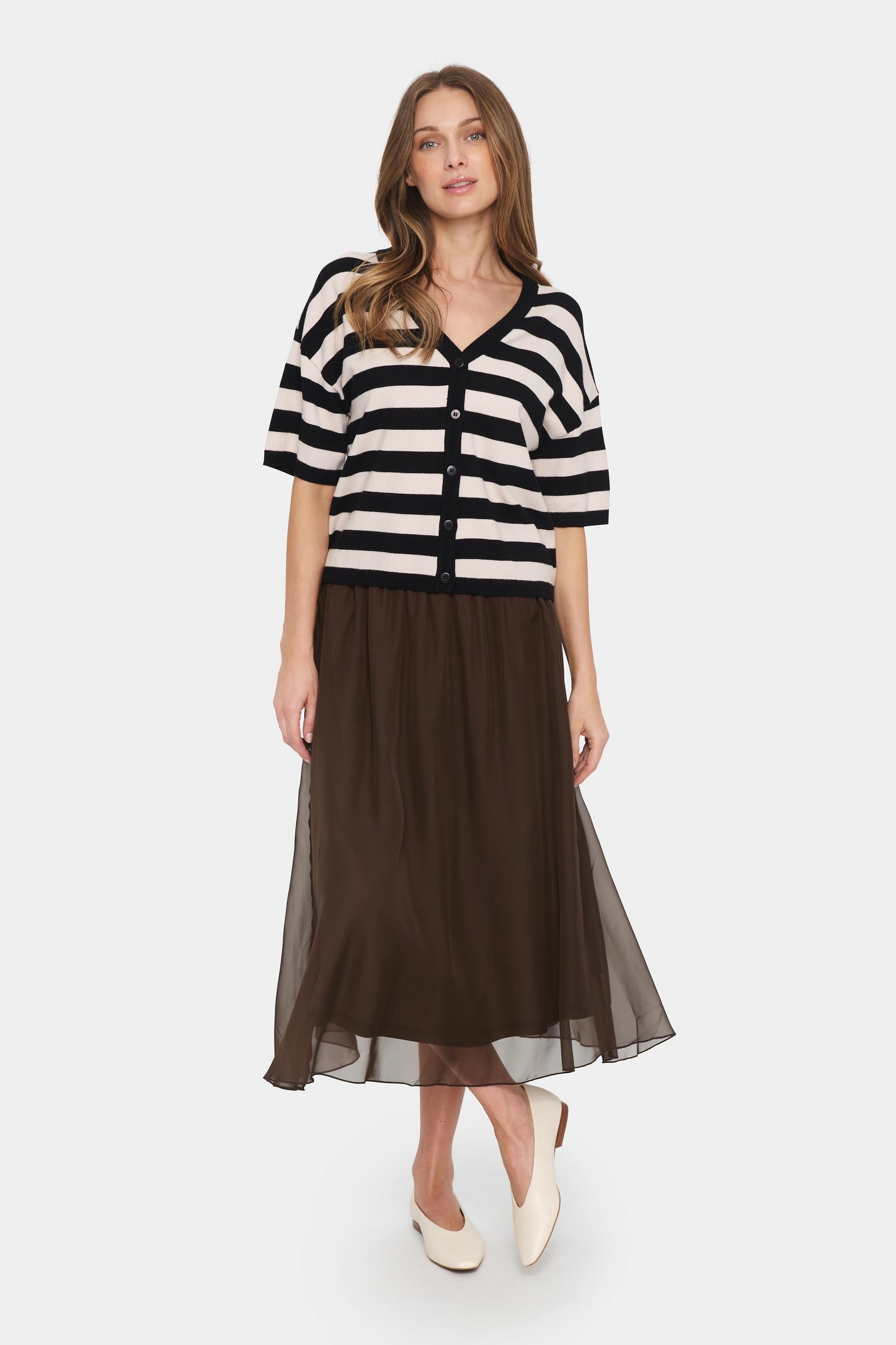 SAINT TROPEZ BLACK  STRIPED FIKAM CARDIGAN