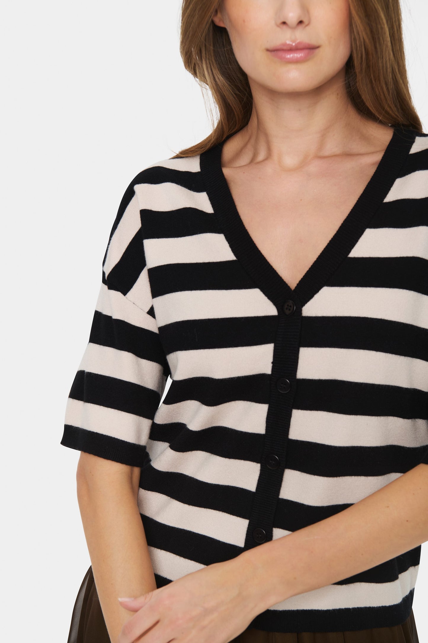 SAINT TROPEZ BLACK  STRIPED FIKAM CARDIGAN