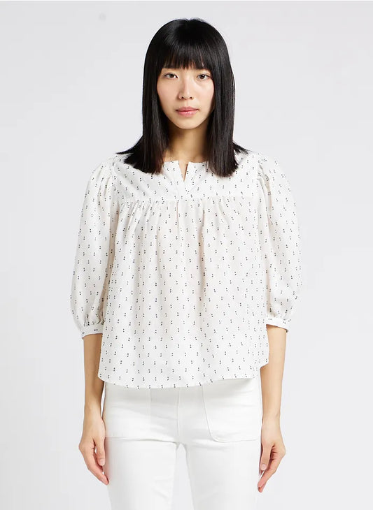 THE KORNER WHITE BLOUSE WITH SMALL NAVY PRINT