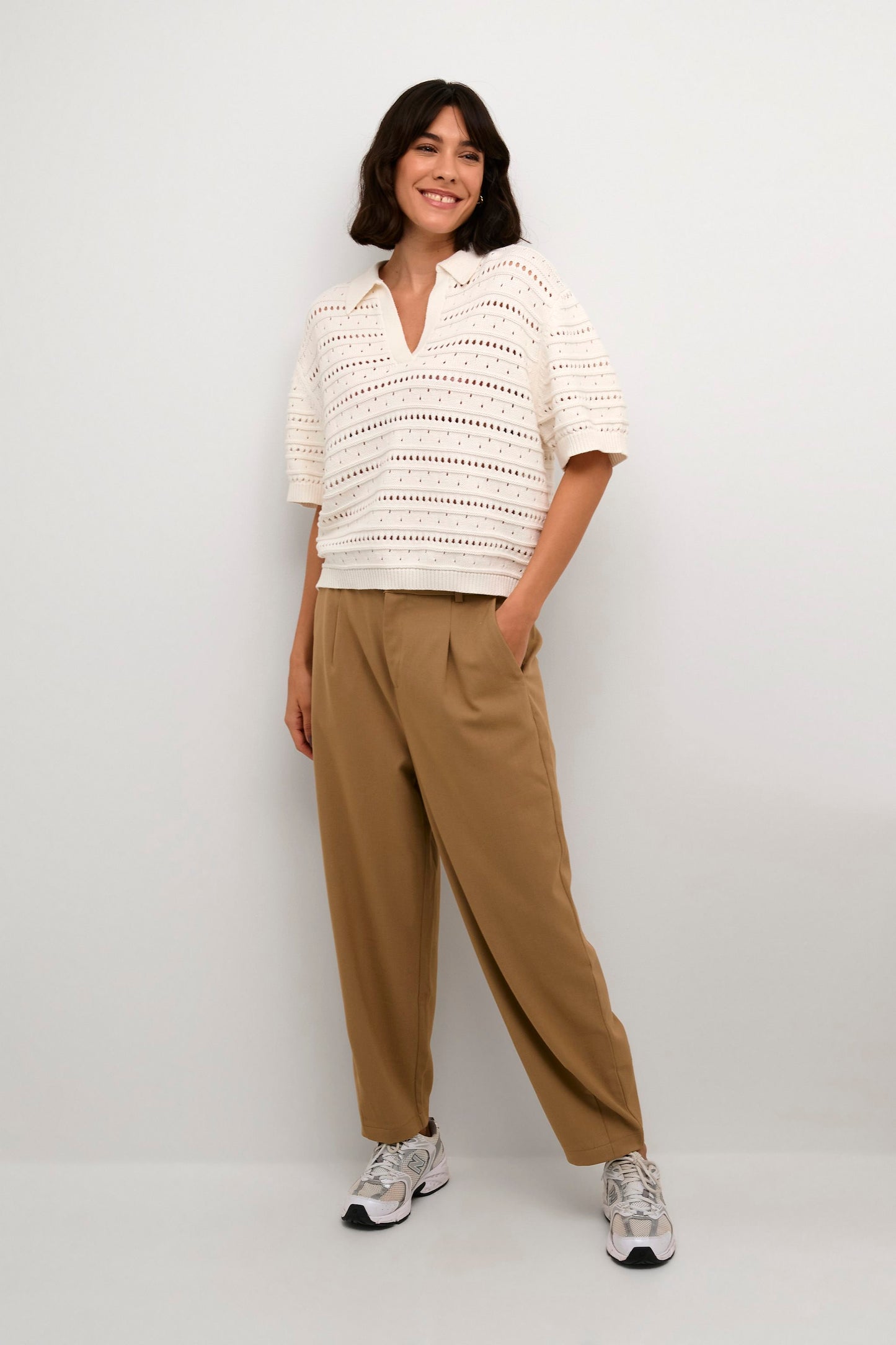 KAFFE CHALK JOLIE POLO KNIT PULLOVER