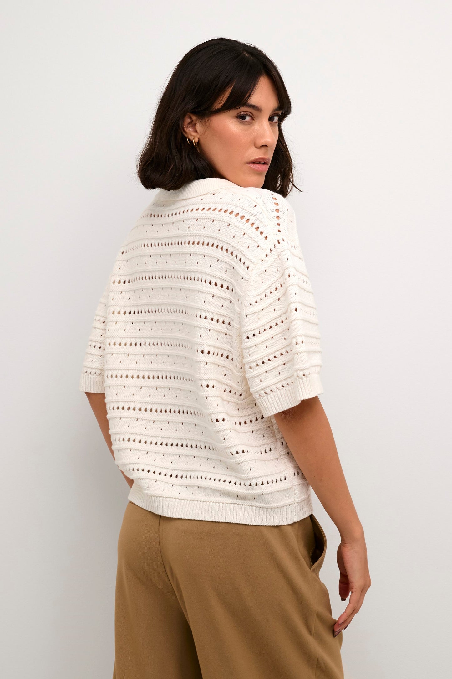 KAFFE CHALK JOLIE POLO KNIT PULLOVER