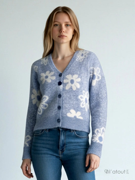 MOTION V-NECK CARDIGAN IN BLUE