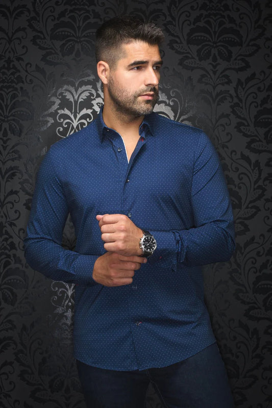 AU NOIR ALEXANDER LONG SLEEVE DRESS SHIRT - NAVY PATTERN