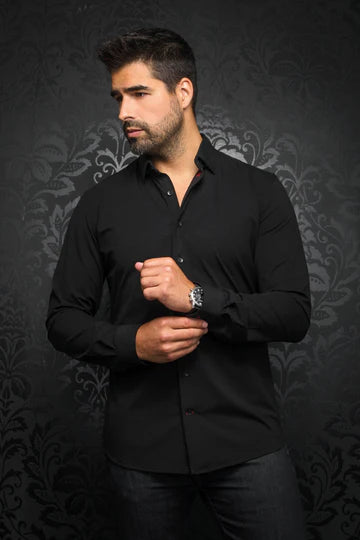 AU NOIR ALEXANDER LONG SLEEVE DRESS SHIRT - BLACK