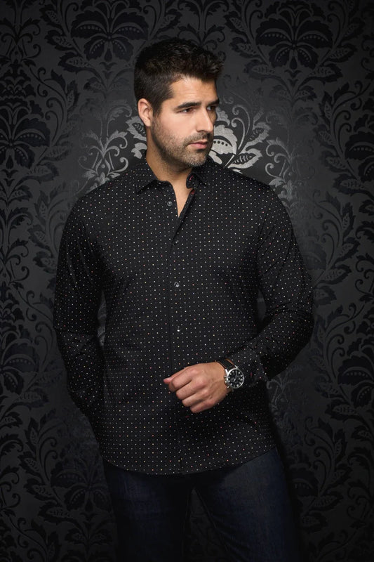 AU NOIR ALEXANDER SQUARE LONG SLEEVE DRESS SHIRT - BLACK