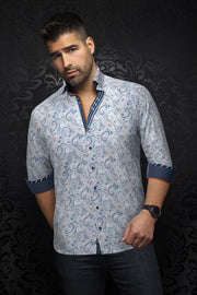 AU NOIR ALTO WOVEN LONG SLEEVE SHIRT IN WHITE BLUE