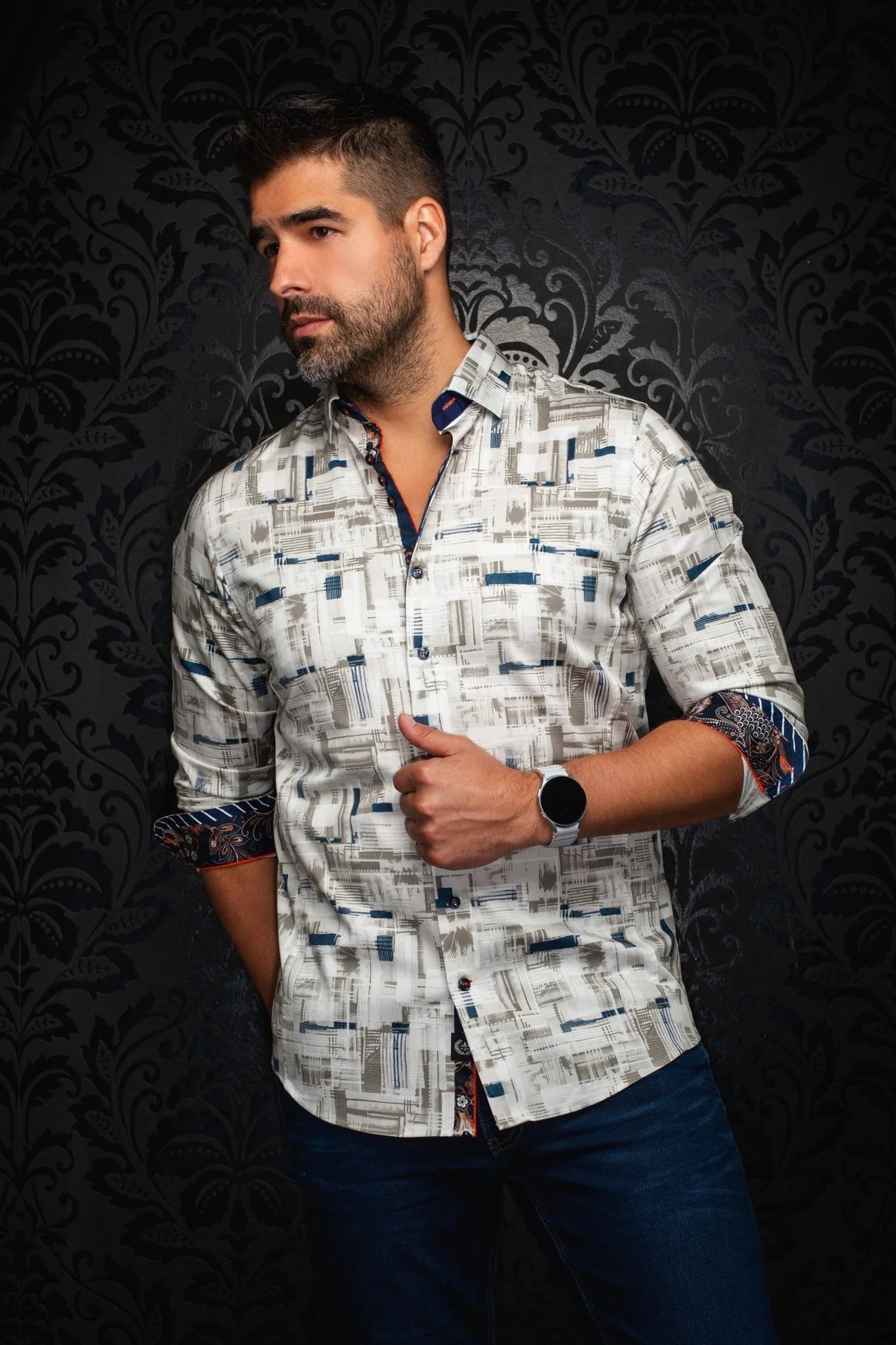 AU NOIR BROOKLYN WOVEN LONG SLEEVE SHIRT IN STONE