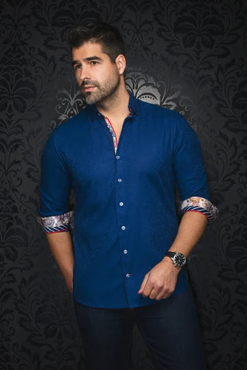 AU NOIR CAPELLA WOVEN LONG SLEEVE SHIRT IN NEW NAVY