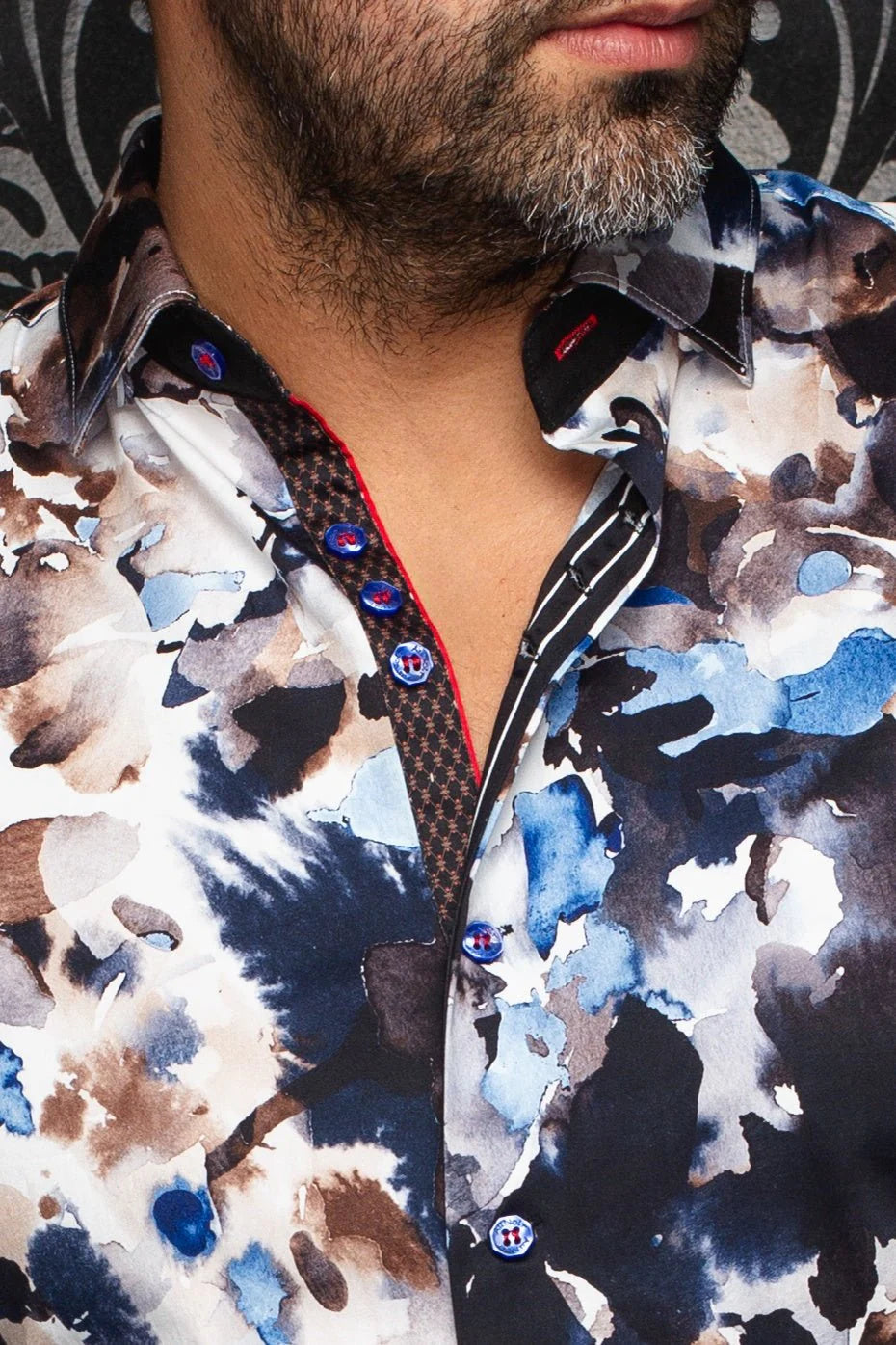 AU NOIR MAGNUS WOVEN LONG SLEEVE SHIRT IN BLUE BROWN