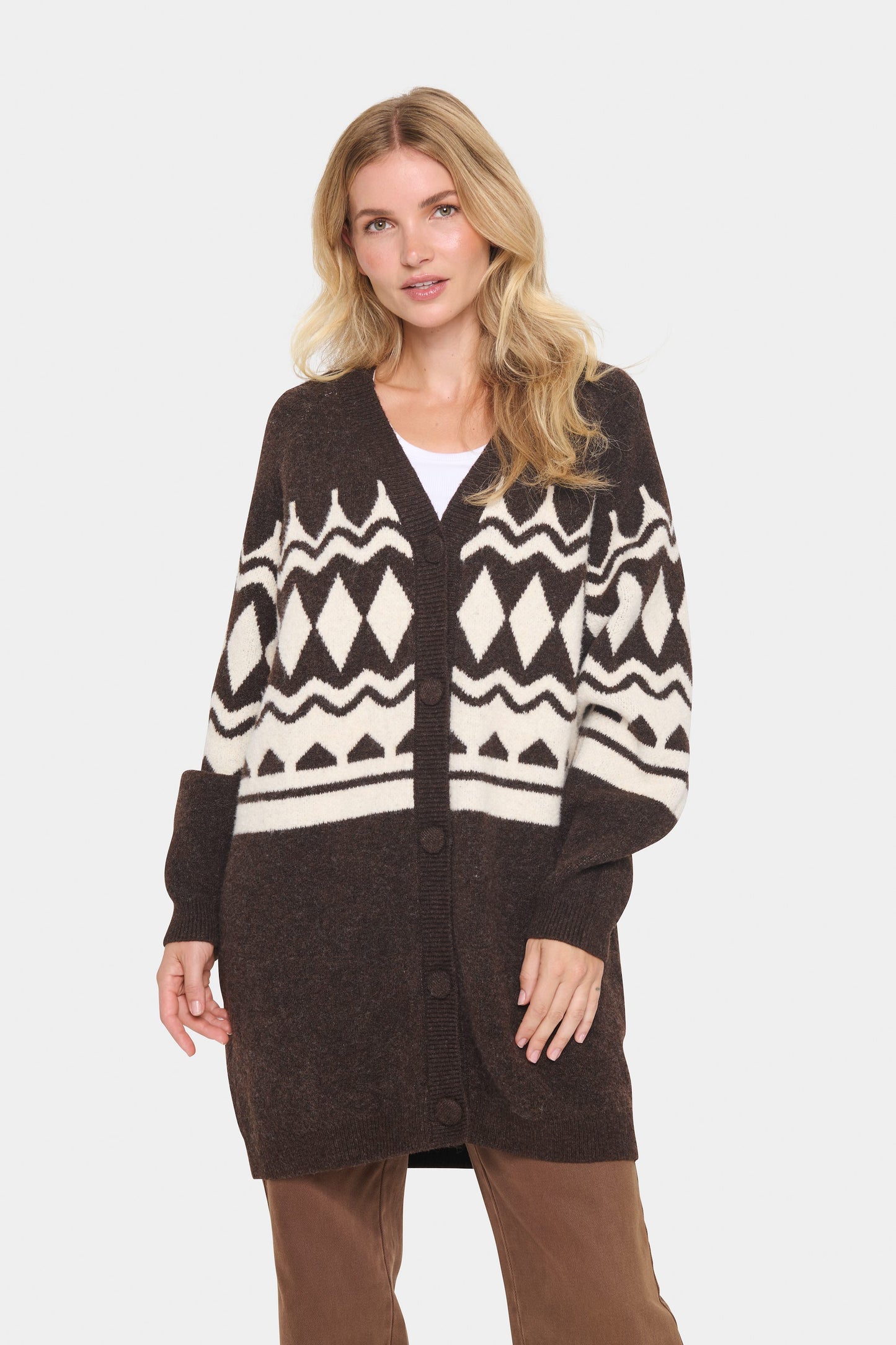 SAINT TROPEZ HEDDA CARDIGAN IN CHOCOLATE BROWN