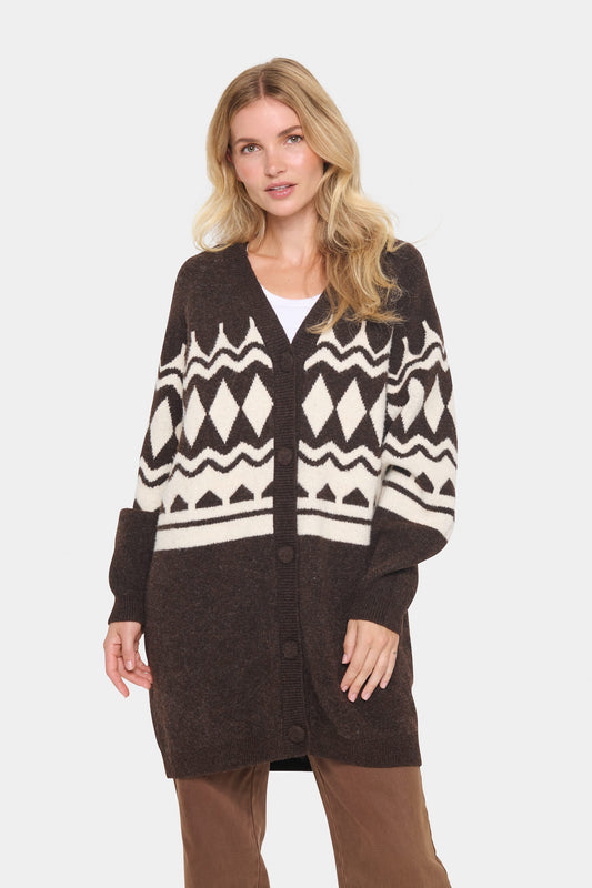 SAINT TROPEZ HEDDA CARDIGAN IN CHOCOLATE BROWN