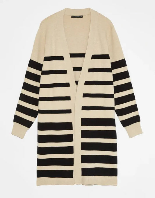 DELUC LAGOS CARDIGAN IN STRIPED ECRU AND BLACK