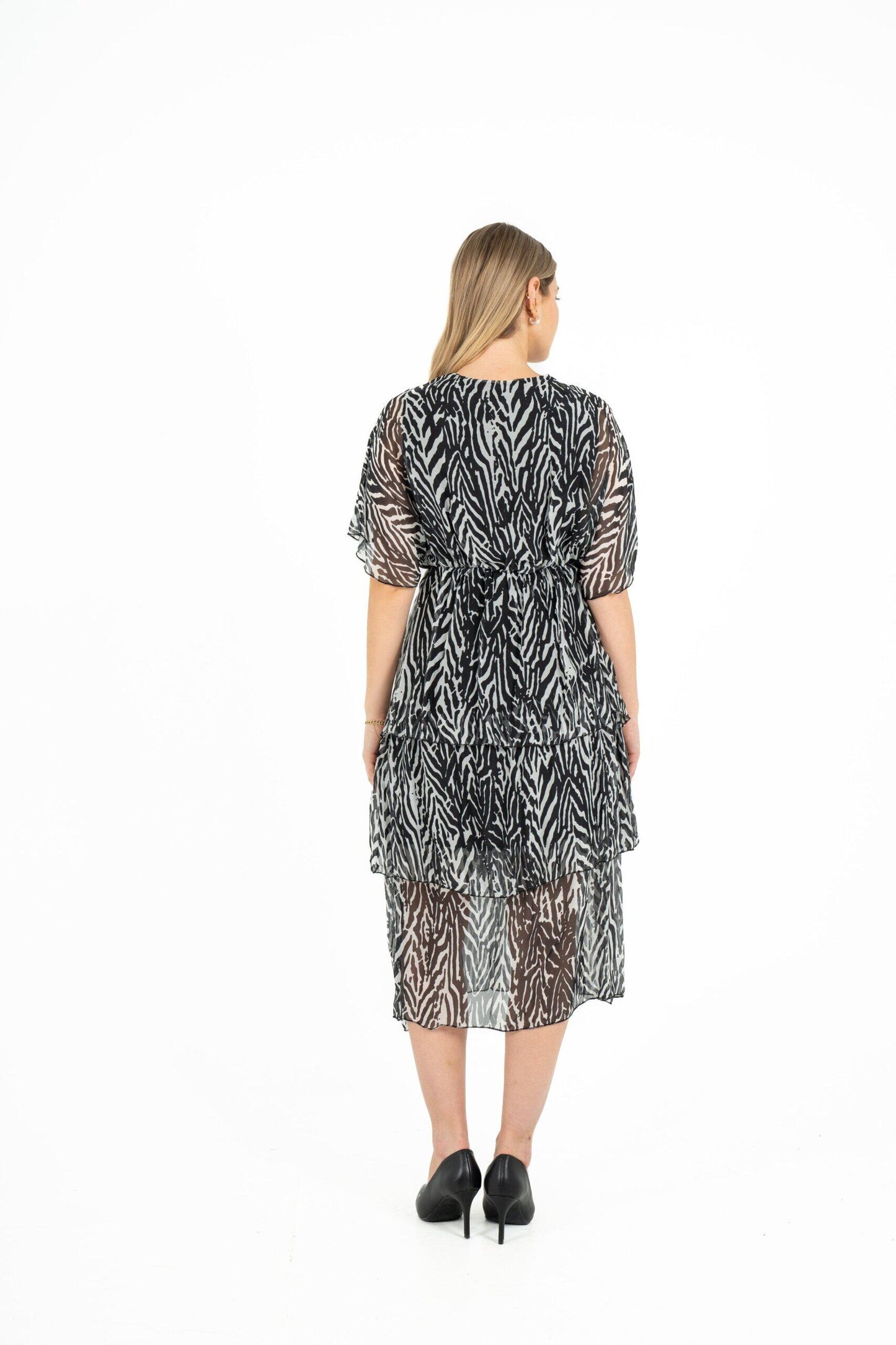 M MADE IN ITALY BLACK ZEBRA WOVEN DRESS