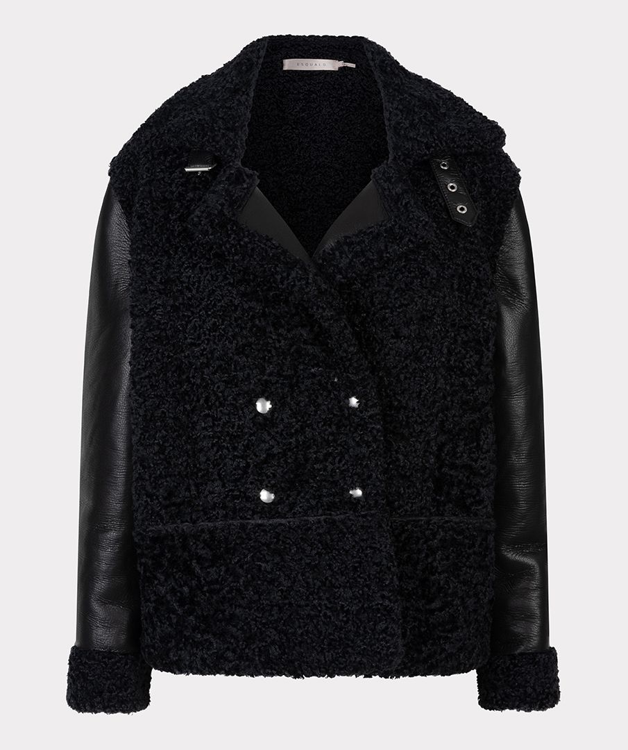 ESQUALO BONED PU SLEEVES JACKET IN BLACK