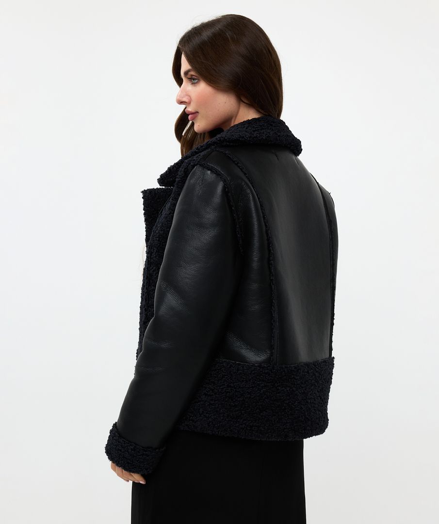ESQUALO BONED PU SLEEVES JACKET IN BLACK