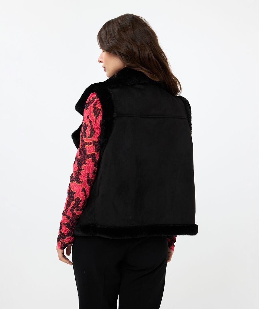 ESQUALO BLACK FAKE FUR AND SUEDE VEST IN BLACK