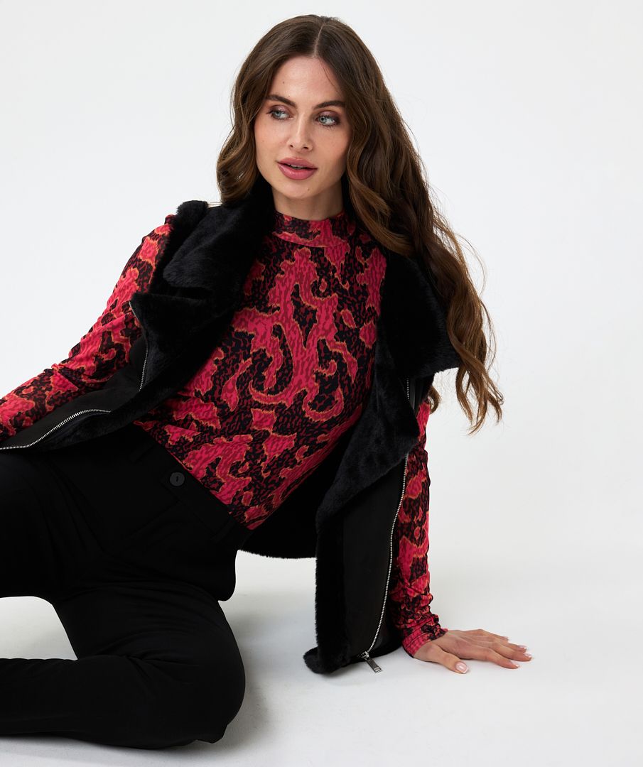 ESQUALO BLACK FAKE FUR AND SUEDE VEST IN BLACK