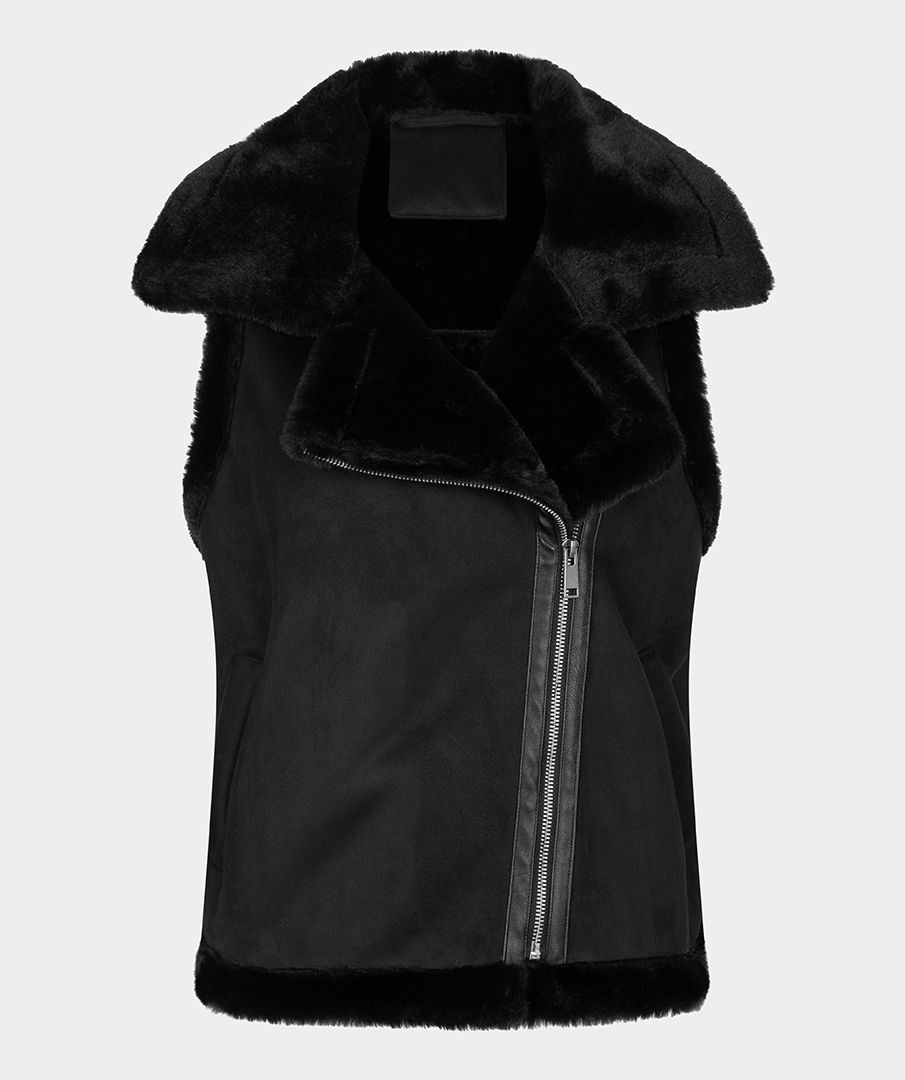 ESQUALO BLACK FAKE FUR AND SUEDE VEST IN BLACK