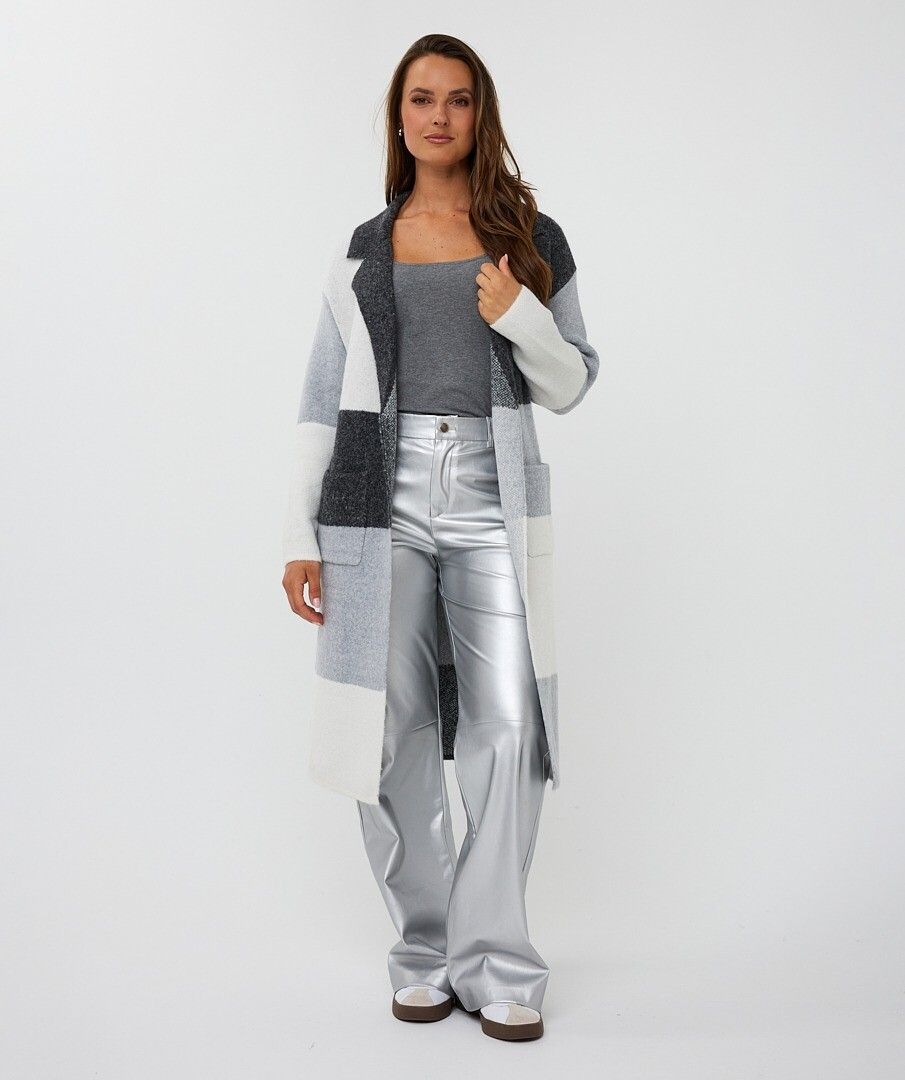 ESQUALO LONG CARDIGAN WITH COLOUR BLOCKING IN GREY