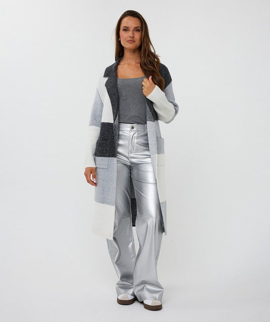 ESQUALO LONG CARDIGAN WITH COLOUR BLOCKING IN GREY