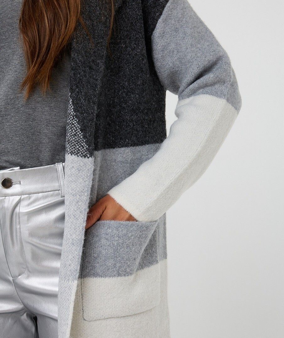 ESQUALO LONG CARDIGAN WITH COLOUR BLOCKING IN GREY