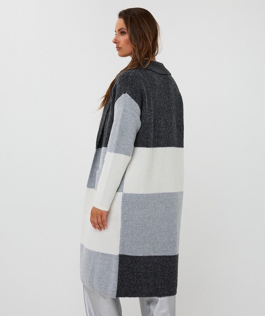 ESQUALO LONG CARDIGAN WITH COLOUR BLOCKING IN GREY