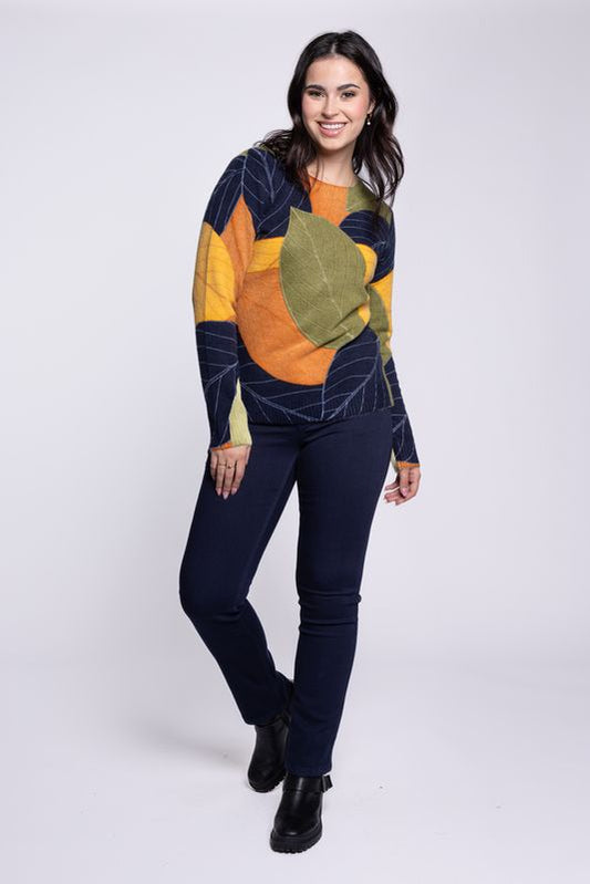 CARRELI SWEATER COLOURED LEAVES PRINT