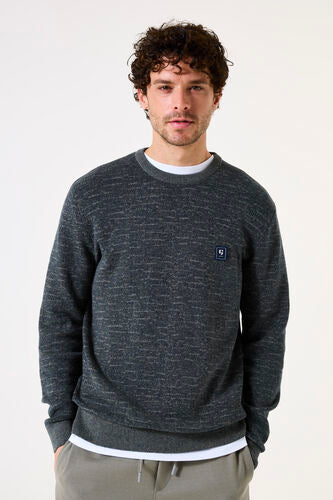 GARCIA MEN'S CREW NECK PULLOVER SWEATER IN FOSSIL BLUE