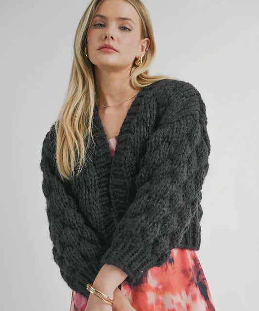 SAGE THE LABEL CHUNKY CARDI IN CHARCOAL