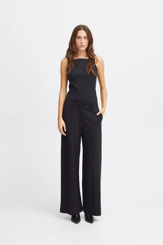 ICHI KATE BLACK OFFICE WIDE LEG PANT