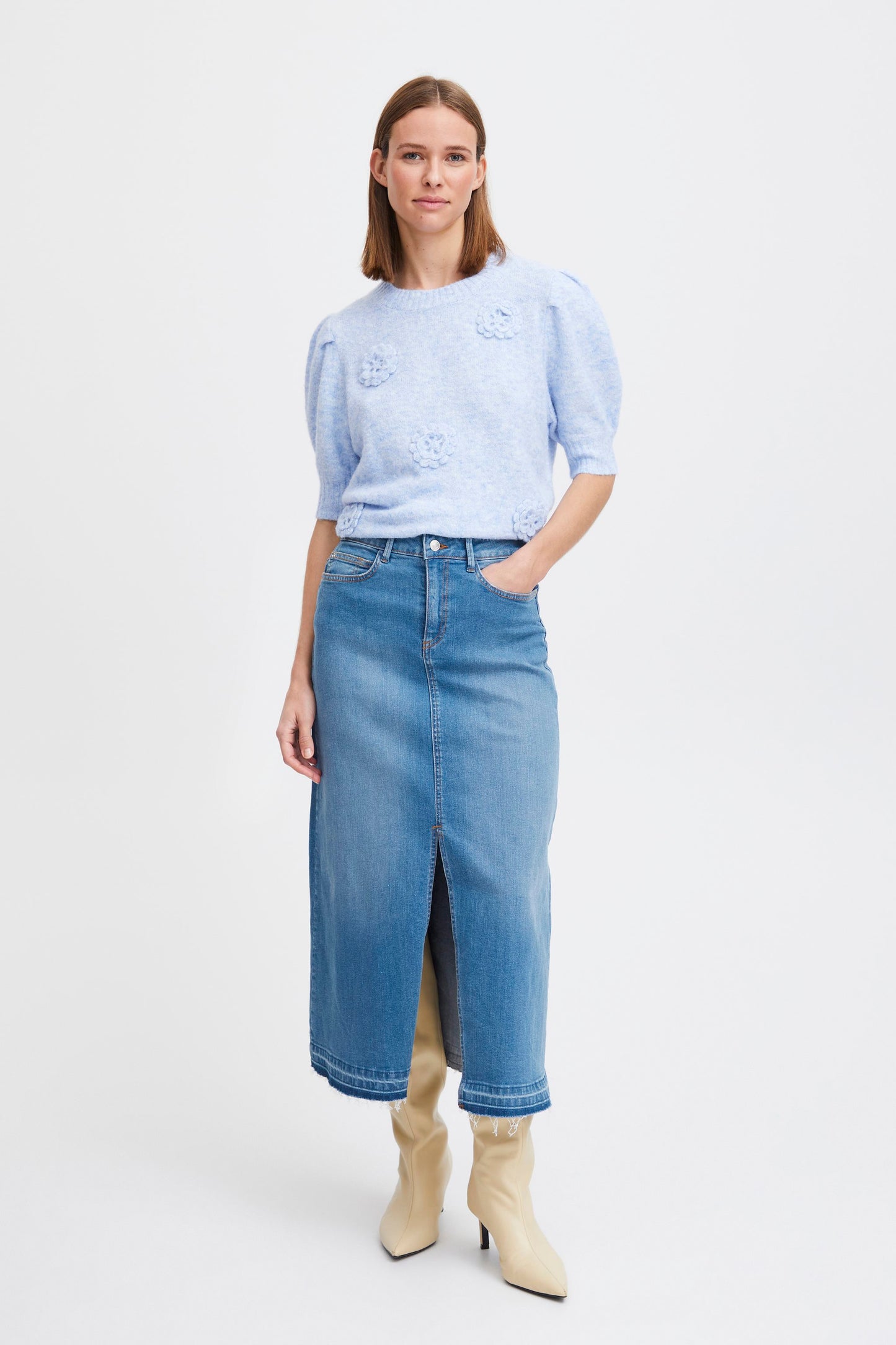 B.YOUNG LIGTH BLUE DENIM KOMMA SKIRT