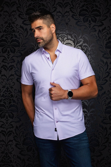 AU NOIR NICK GEO KNIT SHORT SLEEVE DRESS SHIRT IN LAVENDER