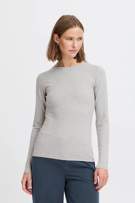 B.YOUNG MID GREY MELANGE PAMILA LONG SLEEVE T-SHIRT