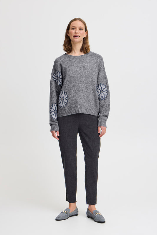 B.YOUNG MID GREY MELANGE MIX OMEA SWEATER