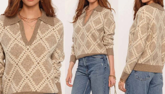 MOTION OATMEAL POLO STYLE SWEATER