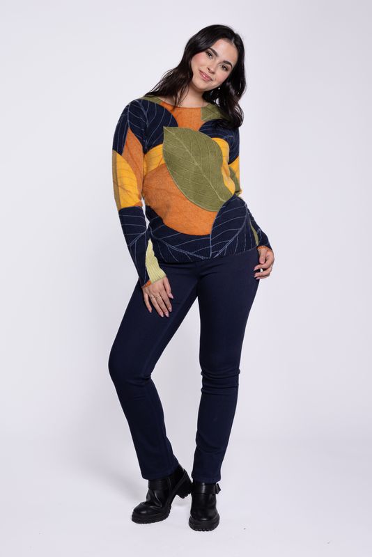 CARRELI SWEATER COLOURED LEAVES PRINT