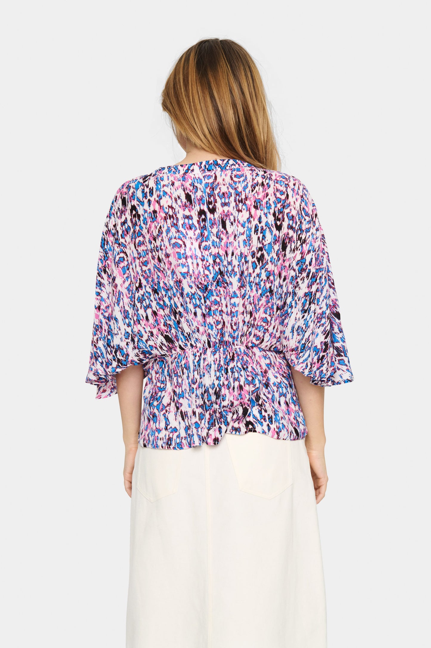 SAINT TROPEZ PINK PAINT EVERLEY WRAP BLOUSE