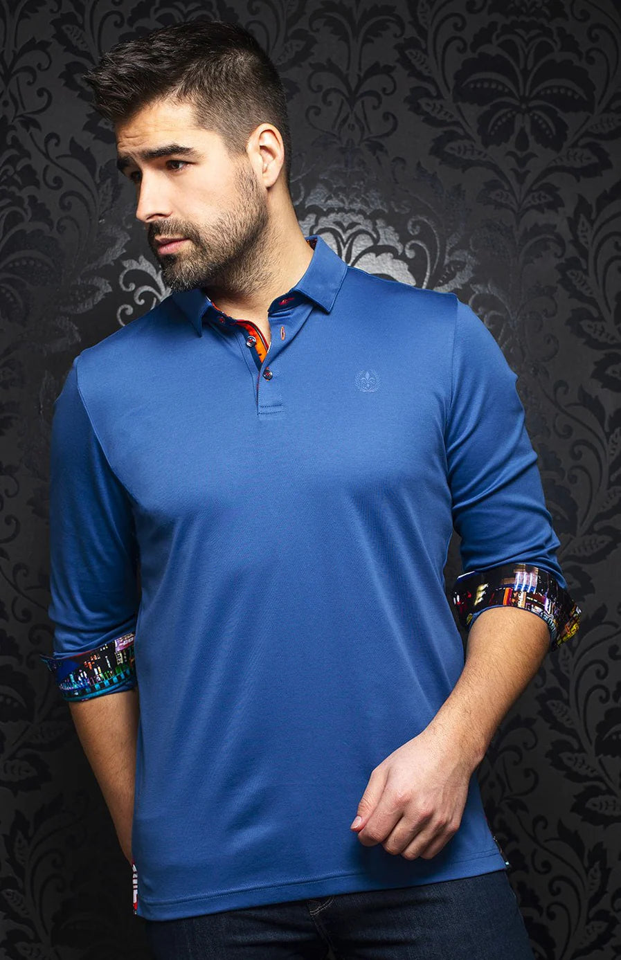 AU NOIR FALCON 360° STRETCH LONG SLEEVE POLO IN BLUE
