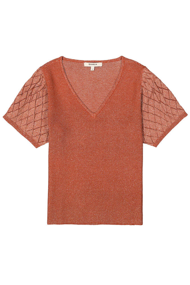 GARCIA RUST BROWN SHORT SLEEVE SWEATER