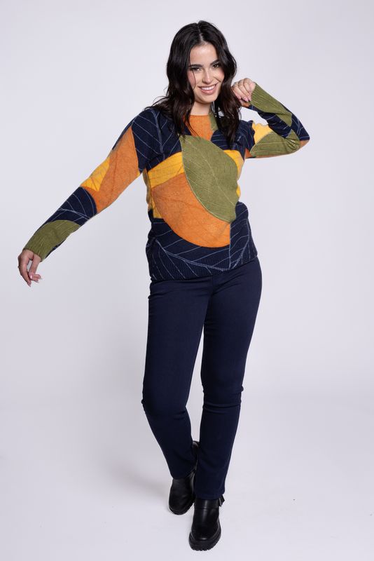 CARRELI SWEATER COLOURED LEAVES PRINT