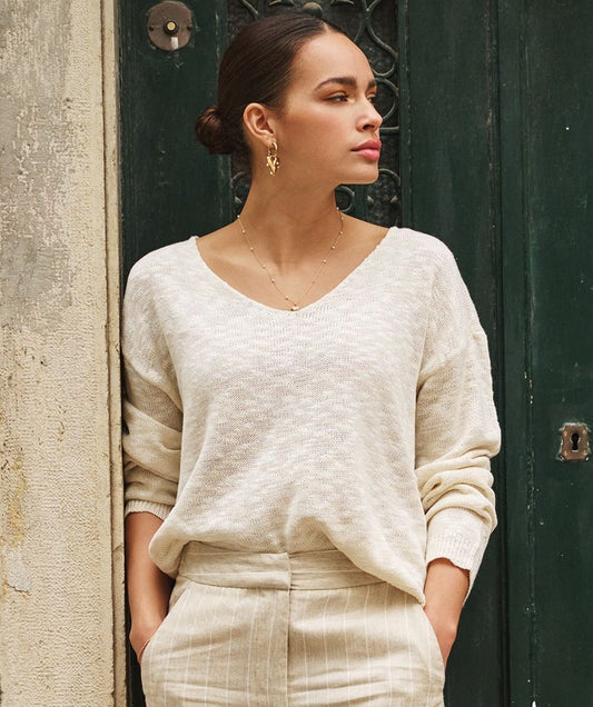 ESQUALO BOXY SLUB SWEATER OMBRE IN CHAMPAGNE