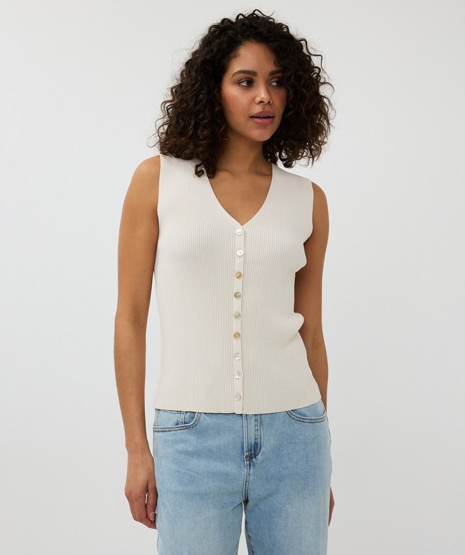 ESQUALO V/NECK TOP WITH BUTTONS IN SAND