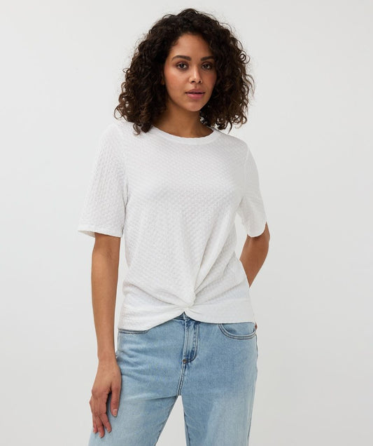 ESQUALO TOP KNOT STRUCTURED CREW NECK IN OFF WHITE