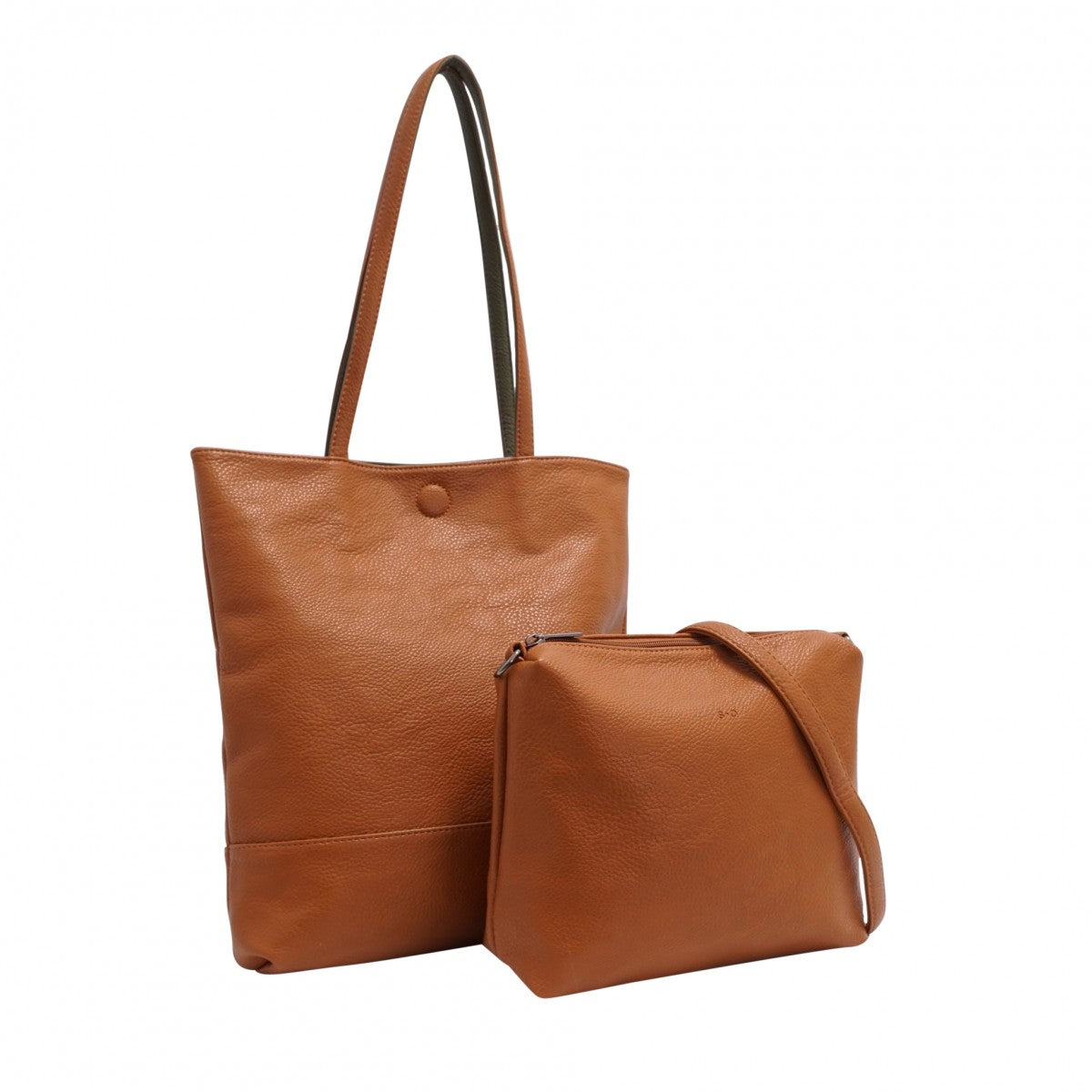 S-Q COGNAC/GREEN AMIA 2-IN-1 REVERSIBLE TOTE