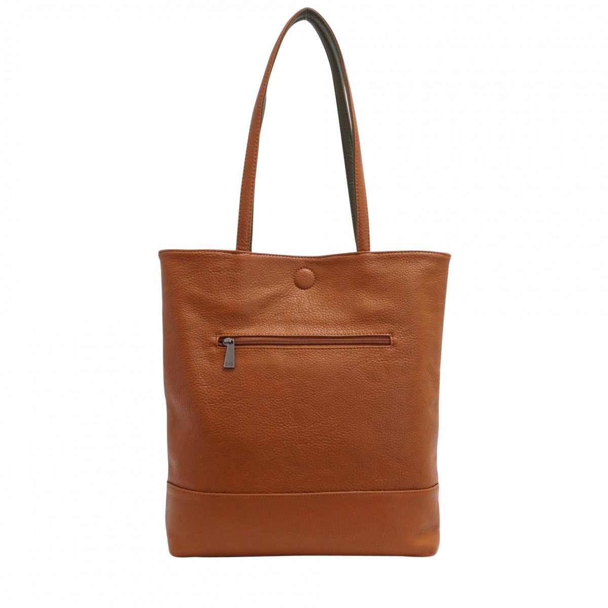 S-Q COGNAC/GREEN AMIA 2-IN-1 REVERSIBLE TOTE