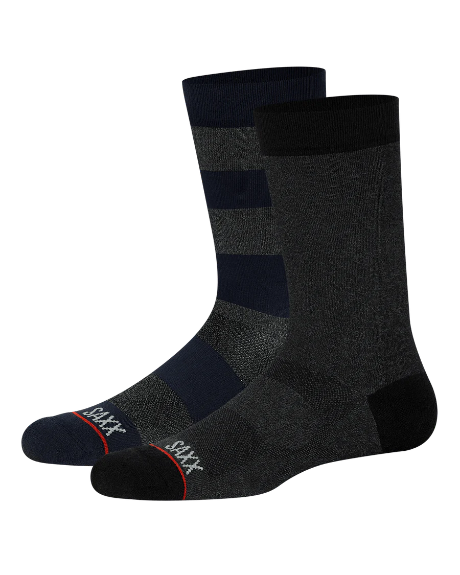 SAXX CREW SOCKS - WHOLE PACKAGE 2PK - OMBRE RUGBY/BLACK HEATHER