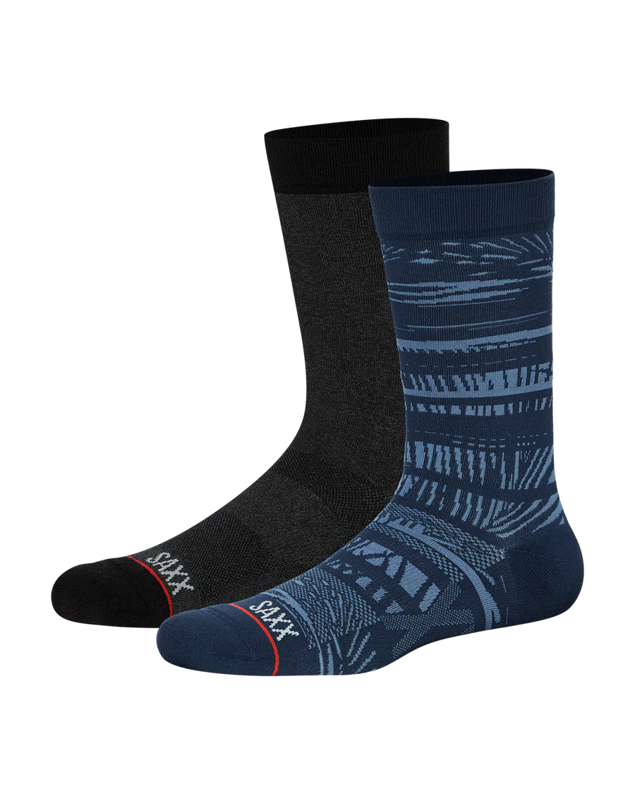 SAXX CREW SOCKS - WHOLE PACKAGE 2PK - SHADE STRIPE/BLACK HEATHER