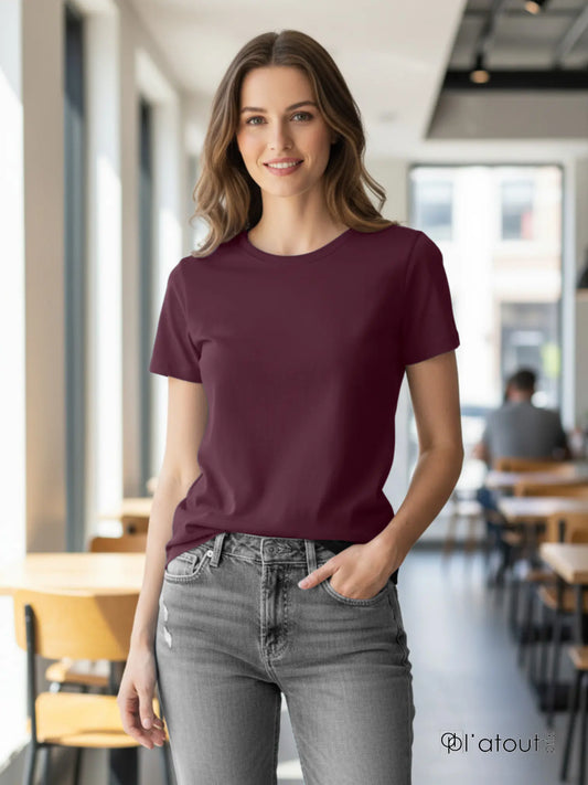 POINT ZERO SHORT SLEEVE T-SHIRT WITH CREW NECK IN PLUM